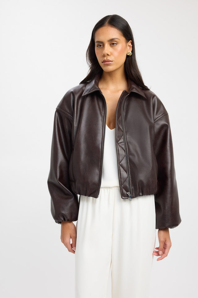 front Heavy Phoenix Bomber Jacket Kookai Long sleeve Bomber Short grey womens-coats-and-jackets 