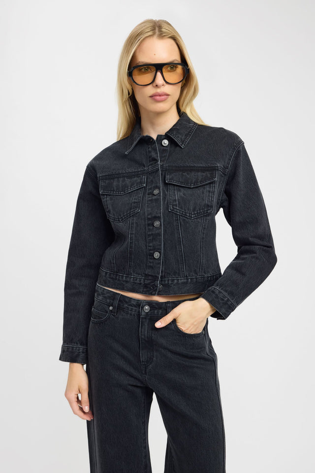 front Saxon Jacket Kookai Long sleeve Denim Short womens-coats-and-jackets 
