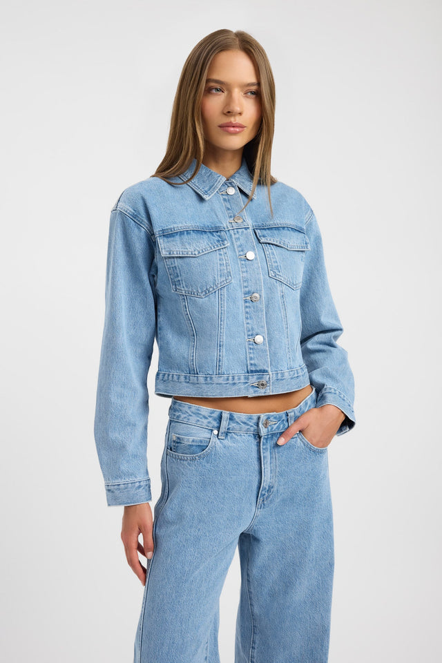 front Saxon Jacket Kookai Long sleeve Denim Short black womens-coats-and-jackets 