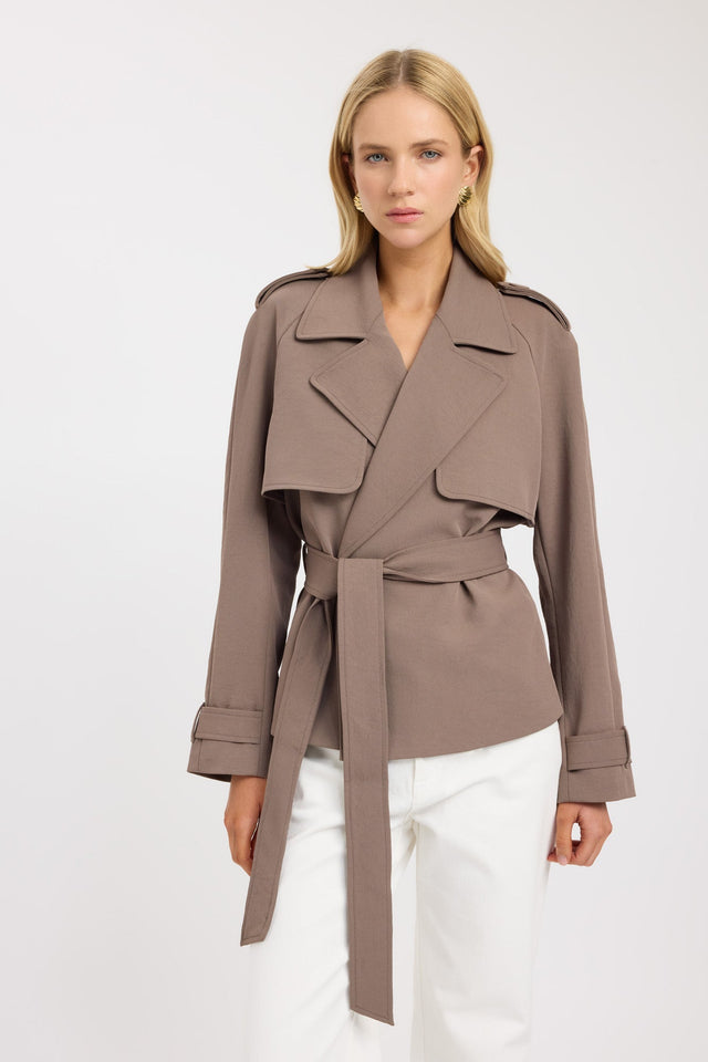 front Ariel Cropped Jacket Kookai Long sleeve Trench-coat Short womens-coats-and-jackets 