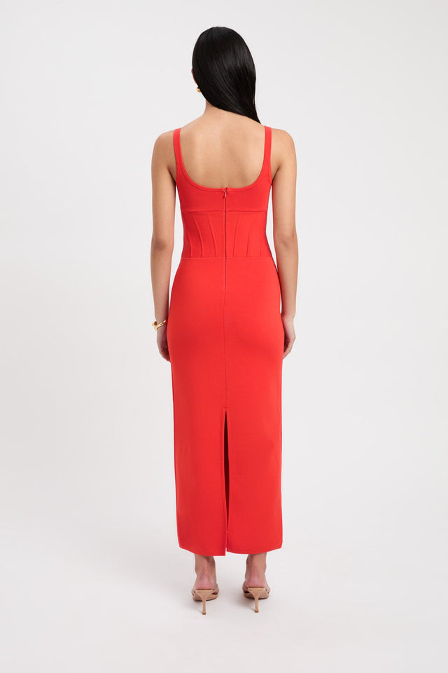 front April Corset Dress Kookai Straight Midi Fitted Sweetheart red womens-dresses 