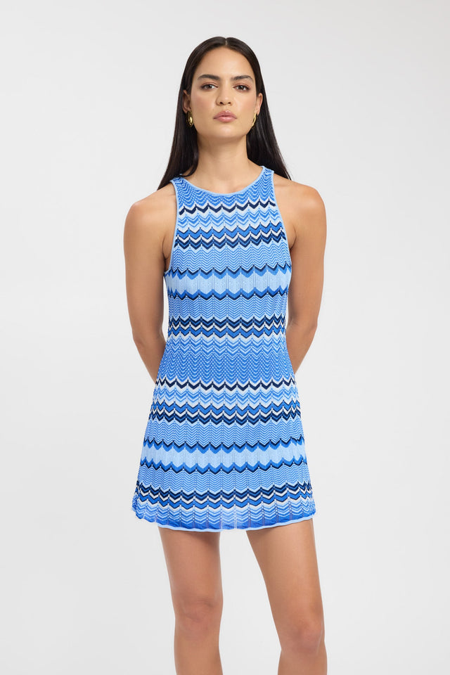 side Eadie Mini Dress Kookai Straight Mini Fitted Roundneck blue womens-dresses 