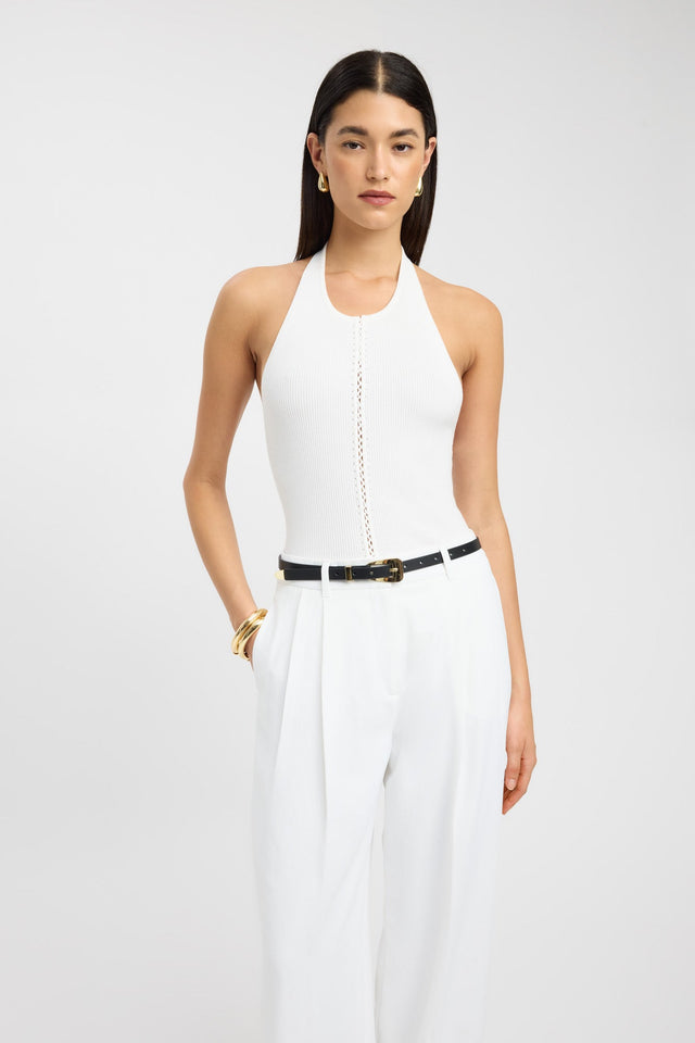 front Lola Lace Up Halter Top Kookai Fitted Roundneck Sleeveless Womens-Blouse 