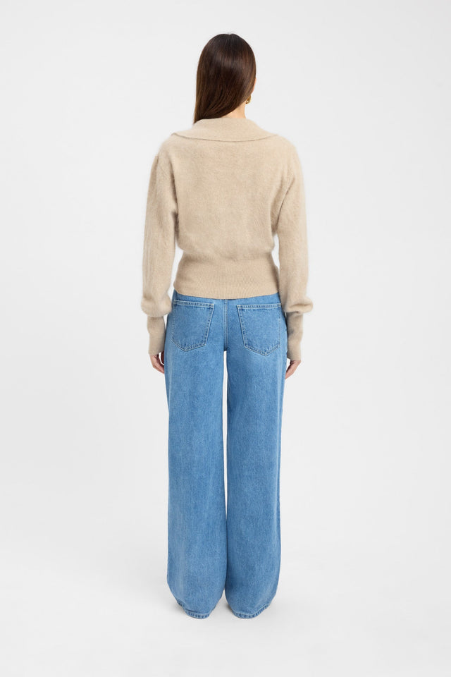 back Geneva Polo Jumper Kookai V Neck Relaxed beige womens-jumpers 