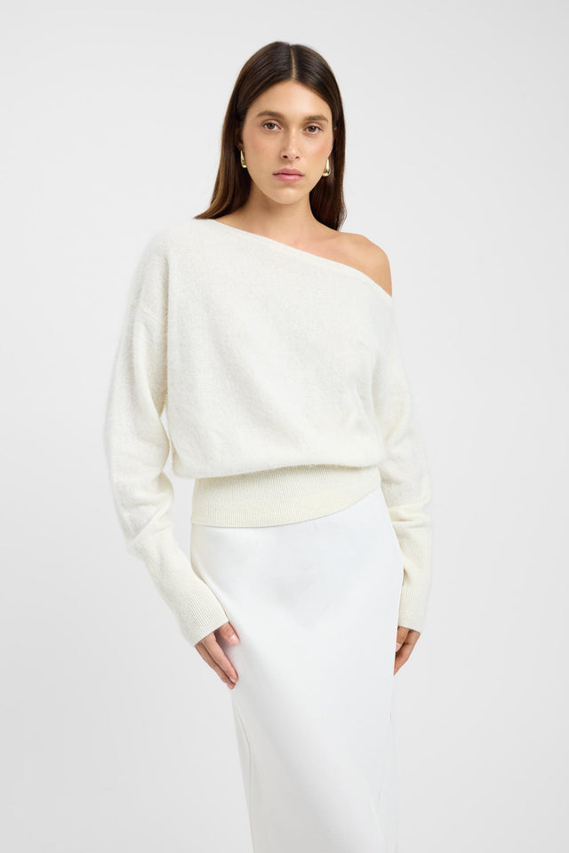 front Geneva One Shoulder Jumper Kookai Asymmetry Relaxed brown womens-jumpers 