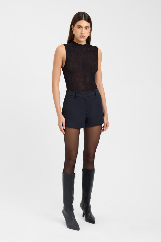 side Marcela Knit Top Kookai Fitted Highneck Sleeveless Womens-Blouse 