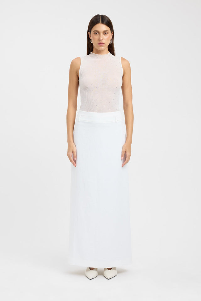 front Marcela Knit Top Kookai Fitted Highneck Sleeveless Womens-Blouse 