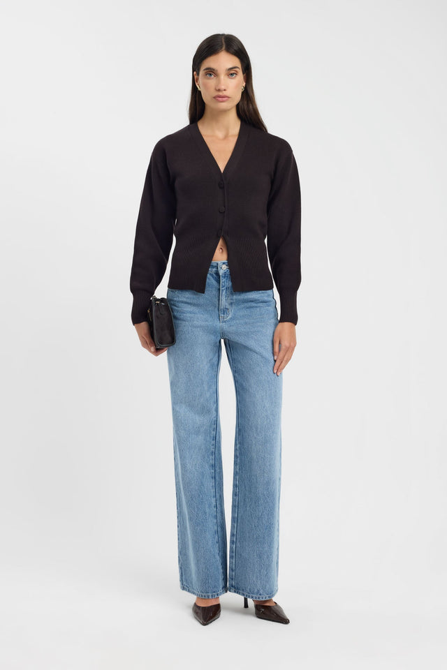side Dalton Ribbed Cardigan Kookai Relaxed V-neck Long sleeve Womens-Blouse 