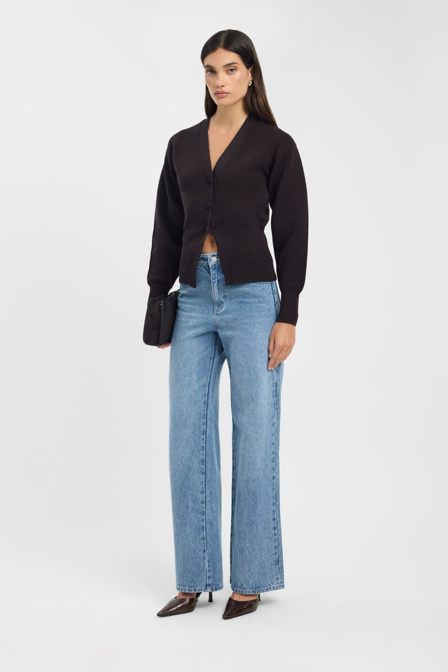 side Dalton Ribbed Cardigan Kookai Relaxed V-neck Long sleeve Womens-Blouse 