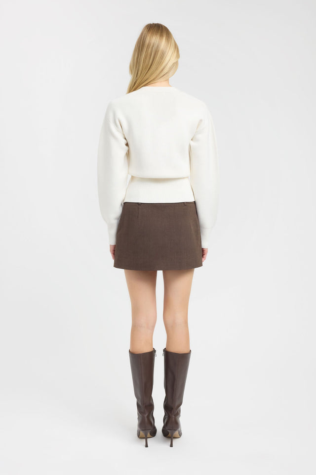 Highlighting the Ashford Mini Skirt womens-skirts in chocolate featuring straight hem product