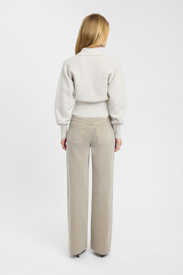 Featuring the Dalton Collared Cardigan womens-blouse in beige with fitted shape and full sleeves back