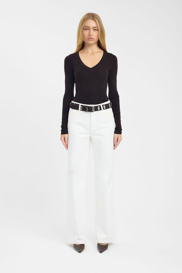 front Jackson Vee Long Sleeve Top Kookai Fitted V-neck Long sleeve Womens-Blouse 