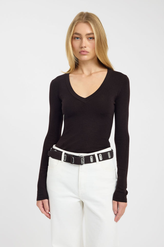 front Jackson Vee Long Sleeve Top Kookai Fitted V-neck Long sleeve Womens-Blouse 