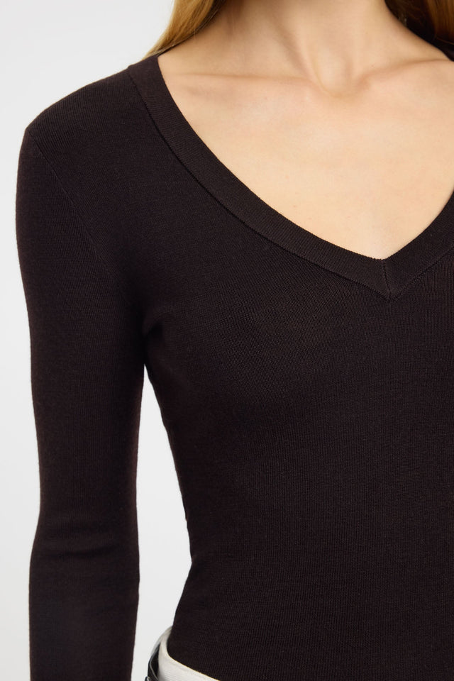 side Jackson Vee Long Sleeve Top Kookai Fitted V-neck Long sleeve Womens-Blouse 