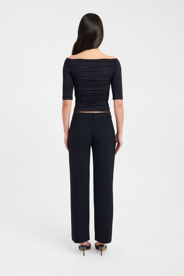 Presenting the Drew Top womens blouse in black with fitted straight neckline and half sleeves side