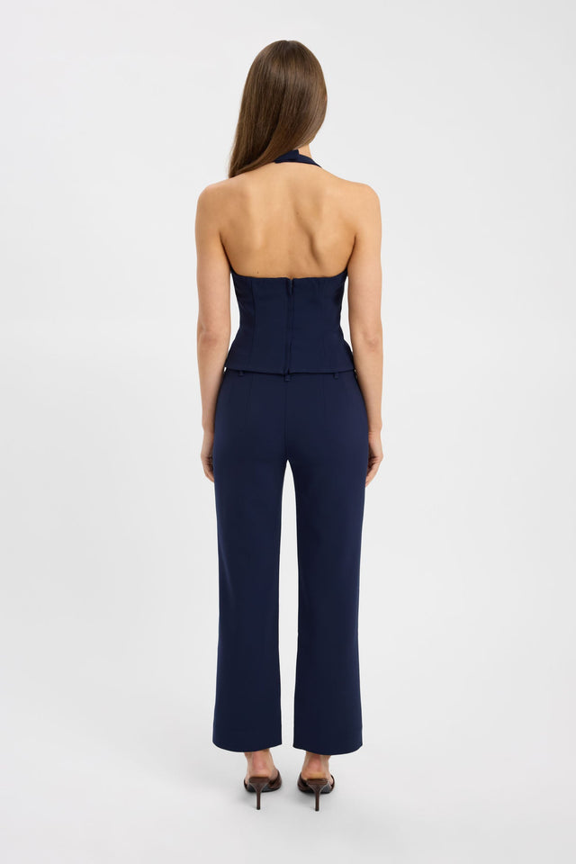 Displaying the Alto Staple Pant in womens regular pants with wide-leg high-rise navy back
