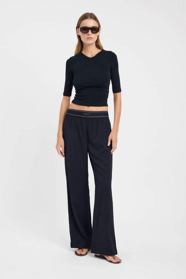 Showcasing Opal Branded Elastic Pant in womens regular pants with wide-leg mid-rise design front