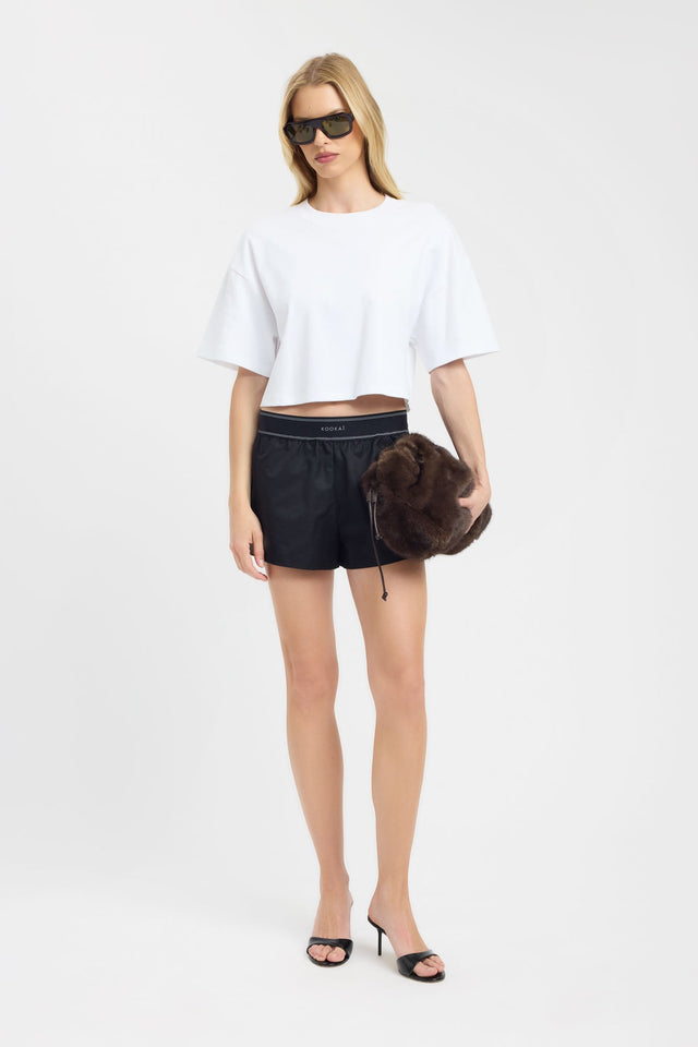 Featuring Spencer Branded Elastic Short womens-shorts in mid-rise relaxed fit with black front