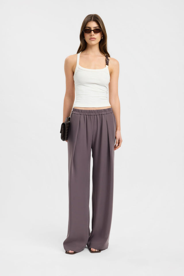Showcase the Maria Pant in wide-leg mid-rise womens regular pants with rosy brown on-body