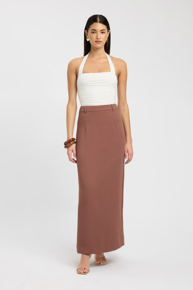 front Oyster Midi Skirt Kookai Straight Maxi beige womens-skirts 