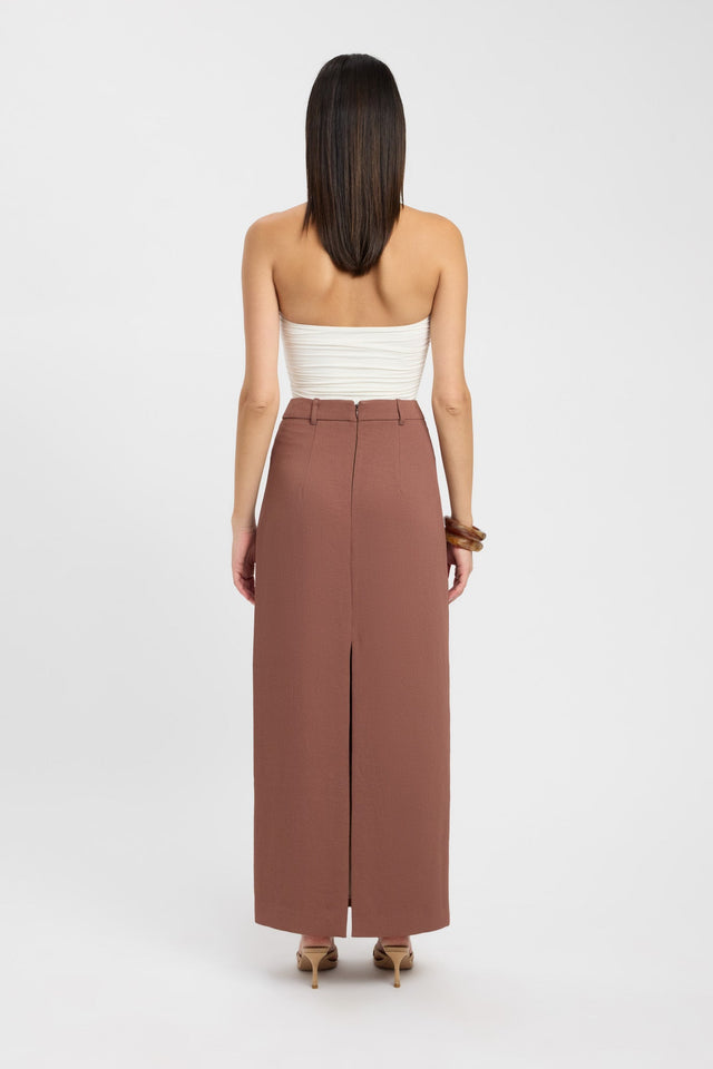 back Oyster Midi Skirt Kookai Straight Maxi beige womens-skirts 