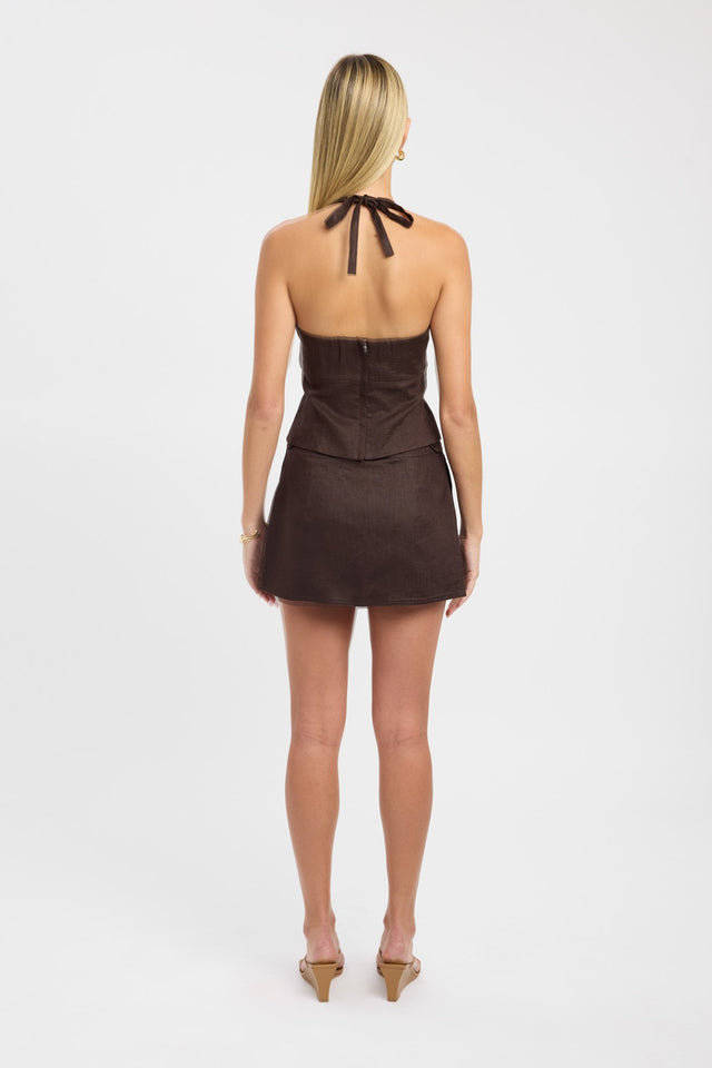 back Palm Bead Halter Top Kookai Fitted Plungeneck Sleeveless Womens-Blouse 