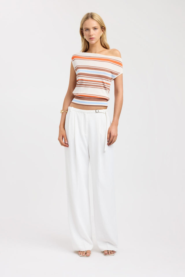 front Skye Stripe Off Shoulder Top Kookai Fitted Highneck Three quarter sleeves Womens-Blouse 