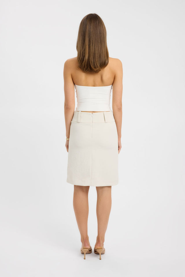 Featuring the Lila Lace Top womens blouse in ivory with fitted plunge neckline and sleeveless construction back