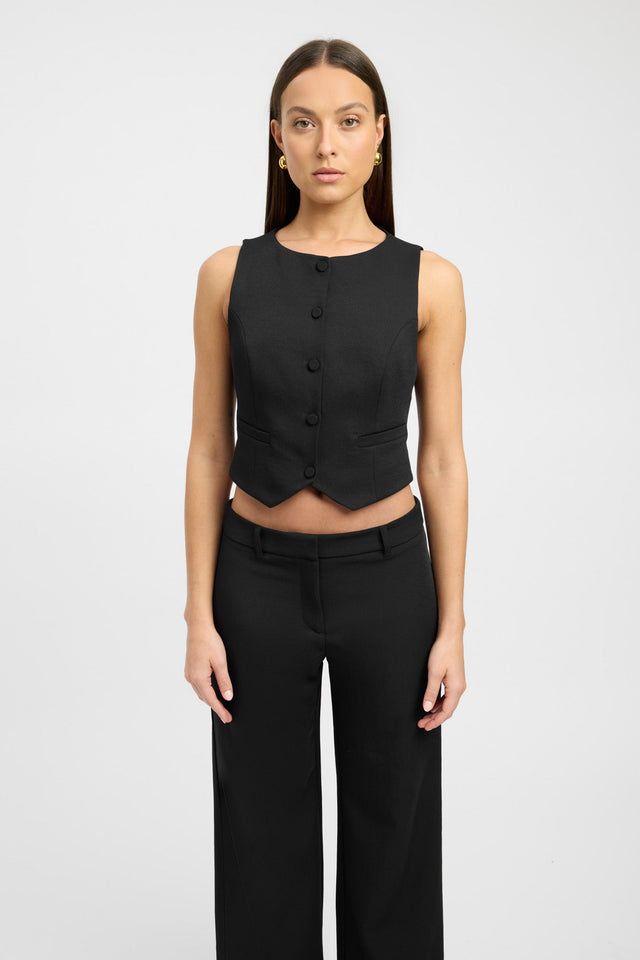 front Oyster Core Vest Kookai Relaxed Roundneck Sleeveless Womens-Blouse 