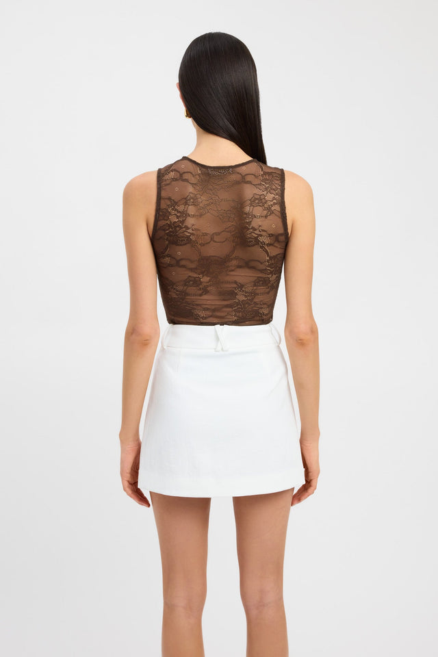 back Camilla High Neck Tank Kookai Fitted Round brown womens-singlets 