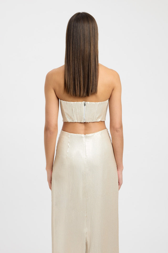 front Siena Sequin Top Kookai Fitted Squareneck Sleeveless Womens-Blouse 