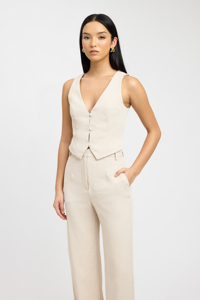 side Oyster Deep Vee Vest Kookai Fitted Plungeneck Sleeveless Womens-Blouse 