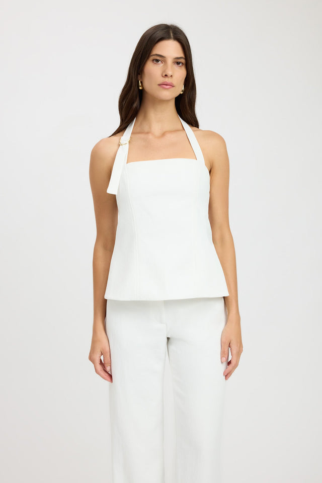 front Ariel Buckle Halter Top Kookai Fitted Squareneck Sleeveless Womens-Blouse 
