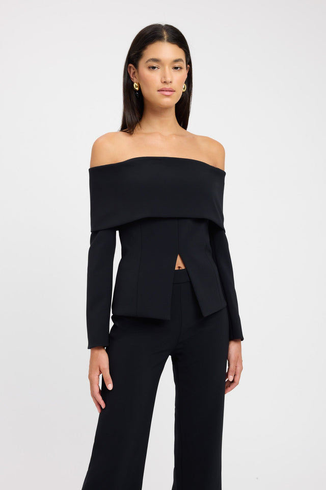 front Alto Off Shoulder Top Kookai Fitted Highneck Long sleeve Womens-Blouse 