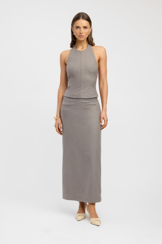 front Raine Zip Front Top Kookai Fitted Roundneck Sleeveless Womens-Blouse 