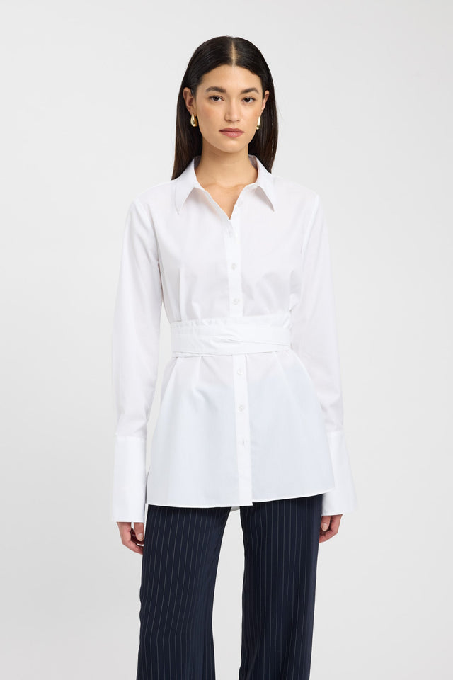 front Percy Tie Belt Shirt Kookai Collar Full white womens-shirt 