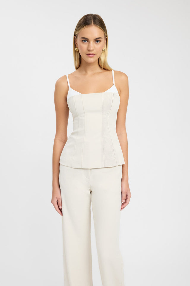 front Ariel Contrast Top Kookai Fitted Boatneck Sleeveless Womens-Blouse 