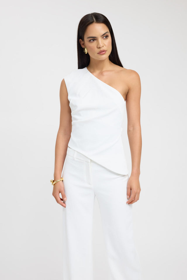 front Opal One Shoulder Top Kookai Fitted Asymmetry Sleeveless Womens-Blouse 