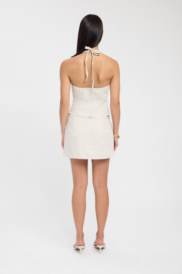 back Palm Bead Halter Top Kookai Fitted Plungeneck Sleeveless Womens-Blouse 