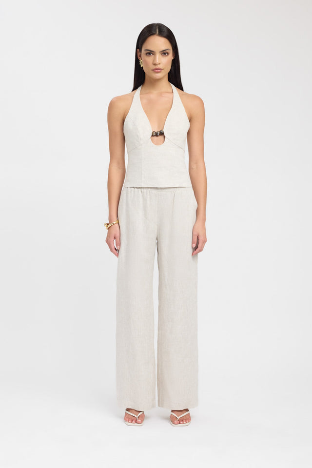 side Palm Bead Halter Top Kookai Fitted Plungeneck Sleeveless Womens-Blouse 