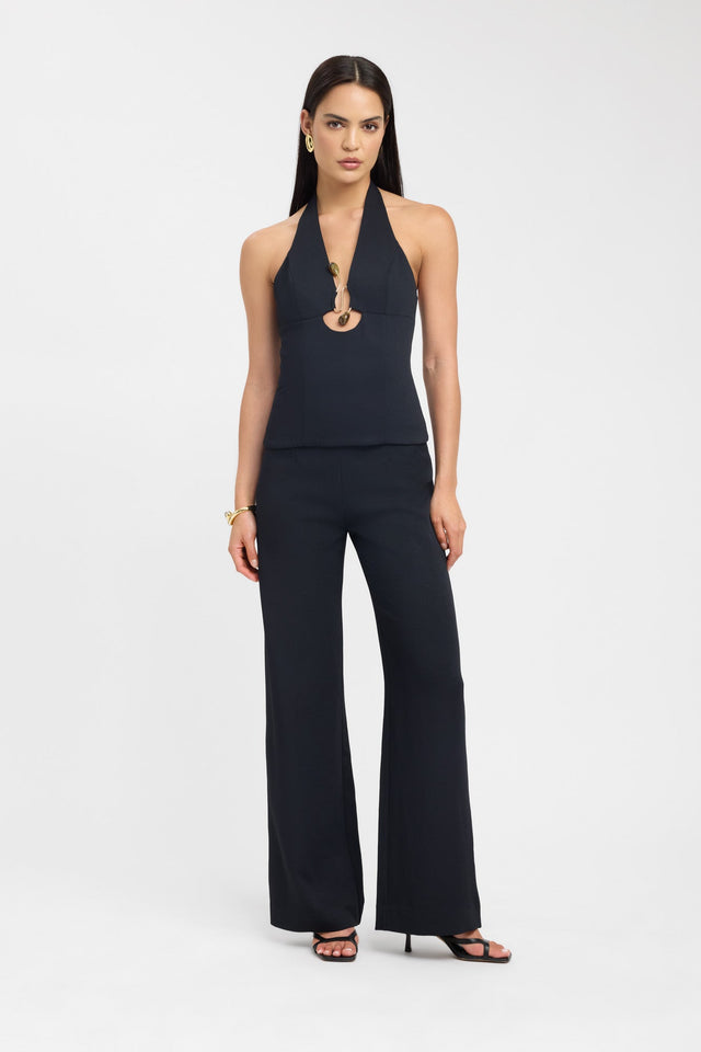 side Oyster Trim Halter Top Kookai Fitted Highneck Sleeveless Womens-Blouse 