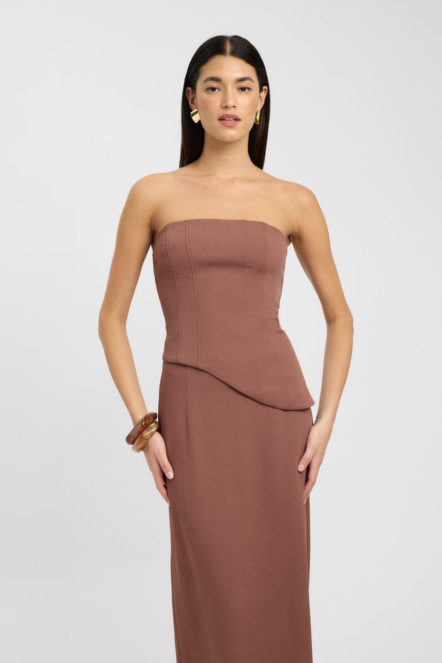 front Oyster Midi Skirt Kookai Straight Maxi beige womens-skirts 