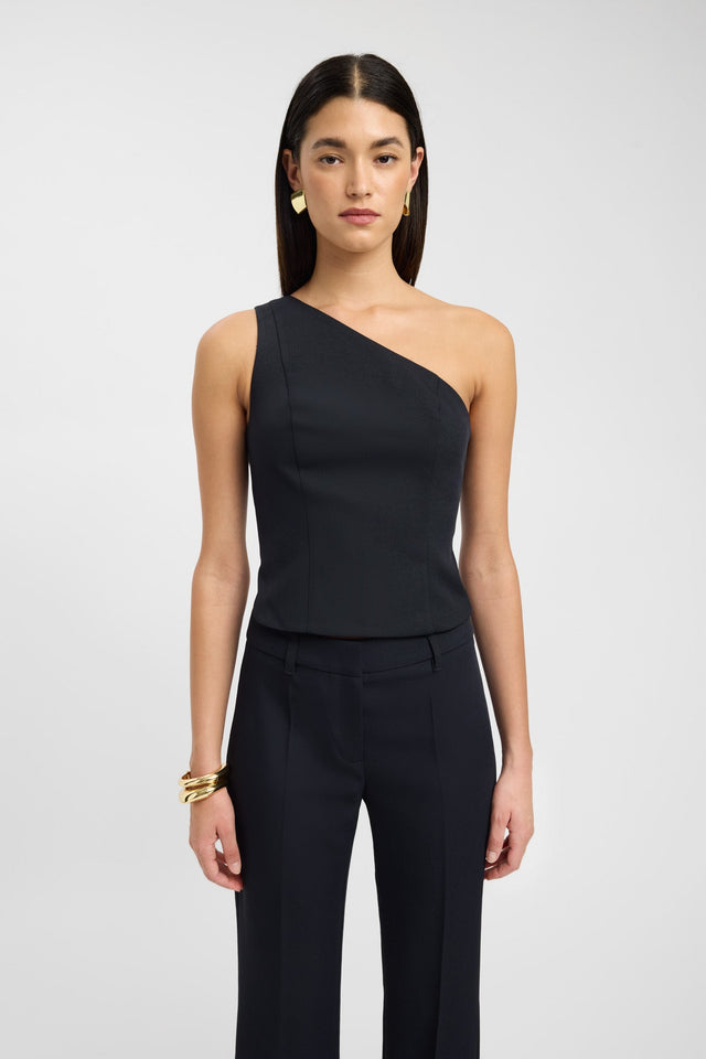 front Ariel One Shoulder Top Kookai Fitted Asymmetry Sleeveless Womens-Blouse 