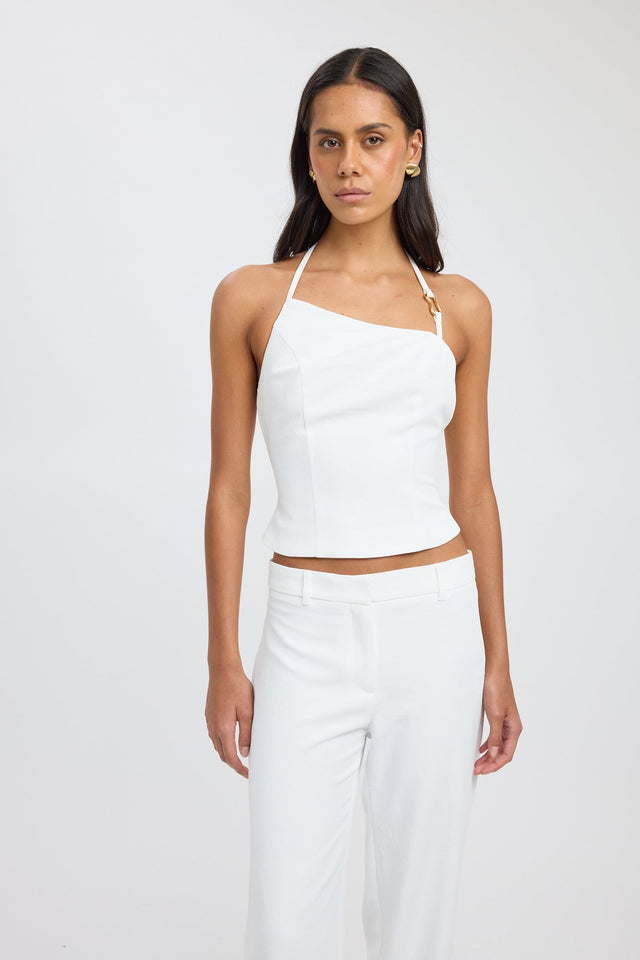 front Ariel Trim Top Kookai Fitted Asymmetry Sleeveless Womens-Blouse 