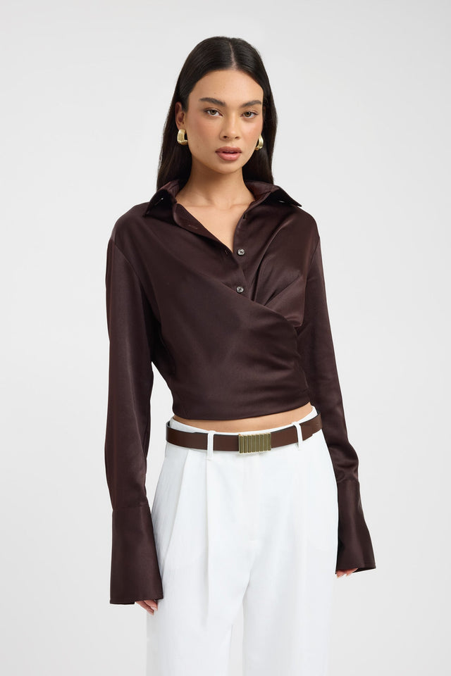 front Palermo Shirt Kookai Fitted V-neck Long sleeve Womens-Blouse 