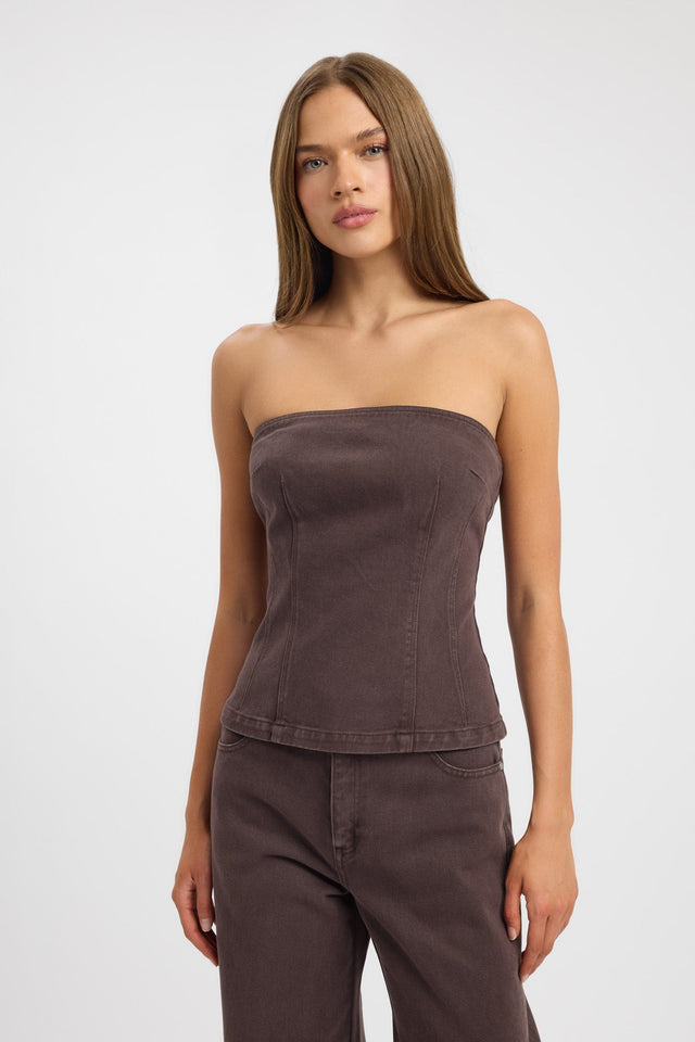 front Piper Corset Kookai Fitted Straight Sleeveless Womens-Blouse 