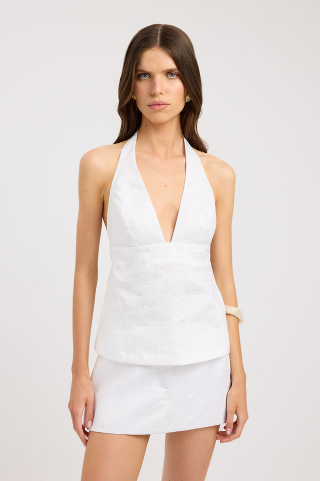 front Tahiti Tie Back Top Kookai Fitted Plungeneck Sleeveless Womens-Blouse 