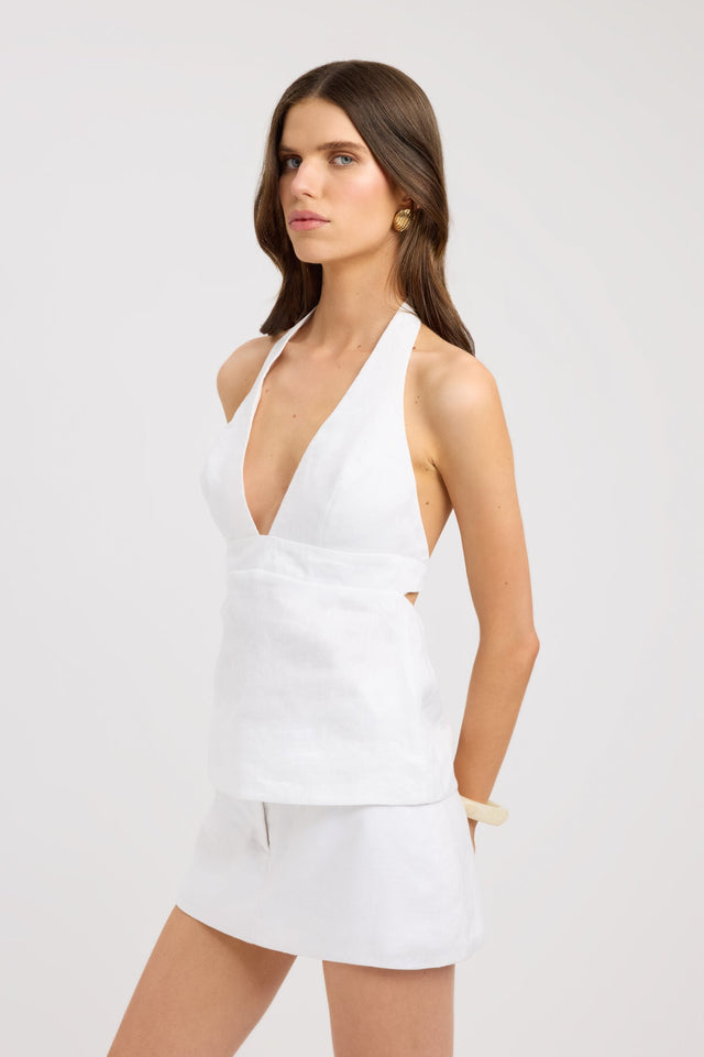 side Tahiti Tie Back Top Kookai Fitted Plungeneck Sleeveless Womens-Blouse 