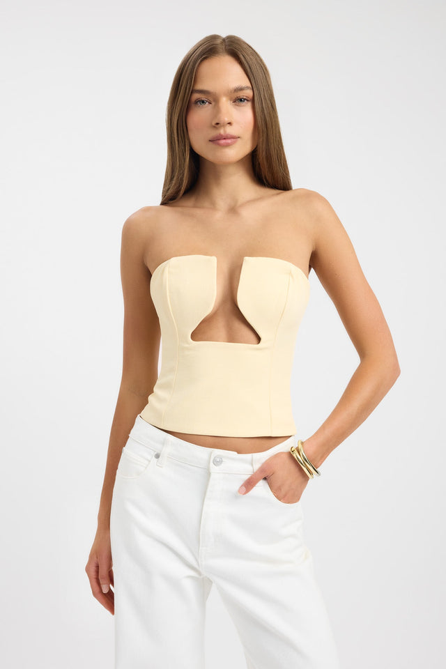 front Ariel Low Cut Top Kookai Fitted Sweetheart Sleeveless Womens-Blouse 