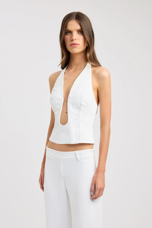 side Oyster Low Cut Top Kookai Fitted Plungeneck Sleeveless Womens-Blouse 